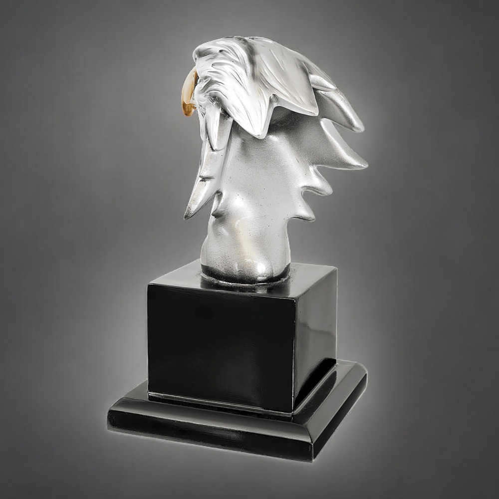 Our Silver Eagle Head on Black Base shown from the back of the eagle. This allows customers to see how the back of the eagle looks and also the width of the black base.