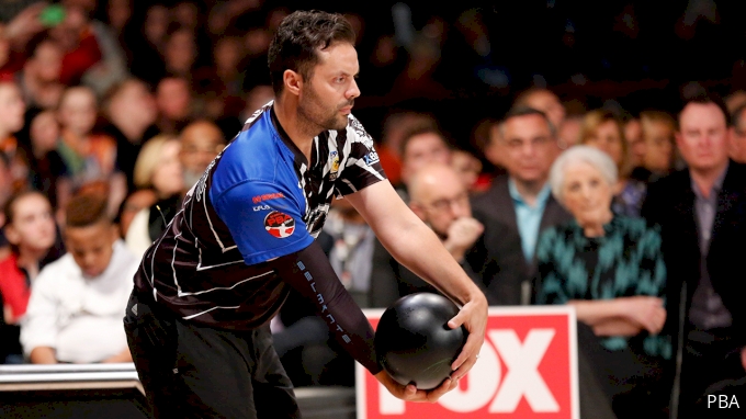Jason Belmonte delivering the ball during a PBA bowling tournament.