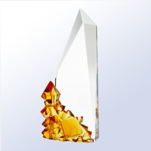 Our Golden Gem Crystal Award features a vertical piece of crystal with a peak on the right and golden gems in the bottom left. The middle area is for laser engraving personalization. C2462 is 3.5" x 9" in size and weighs 2.6 lbs