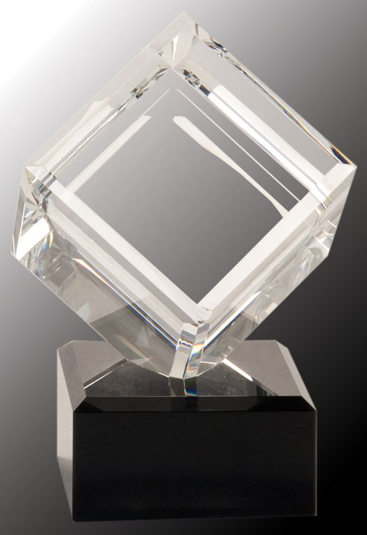 Primo Crystal Clipped Cube on Base - 5.75 Tall, Engraved Crystal Awards